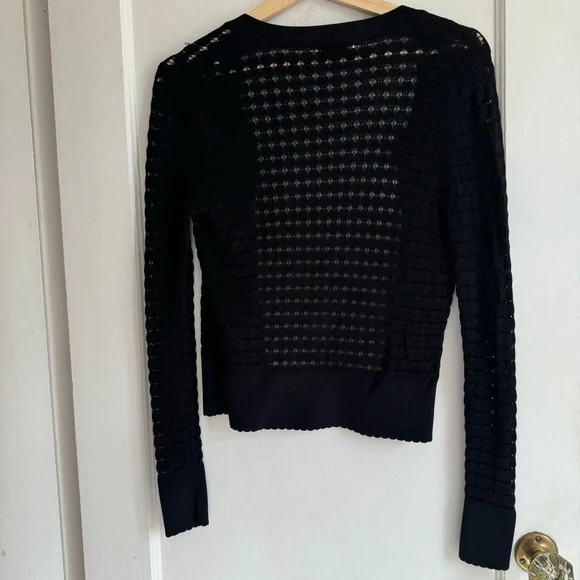 Sandro Viana Noir Lightweight Pointelle Button Up Scallop Edge Cardigan Sweater - Picture 10 of 12